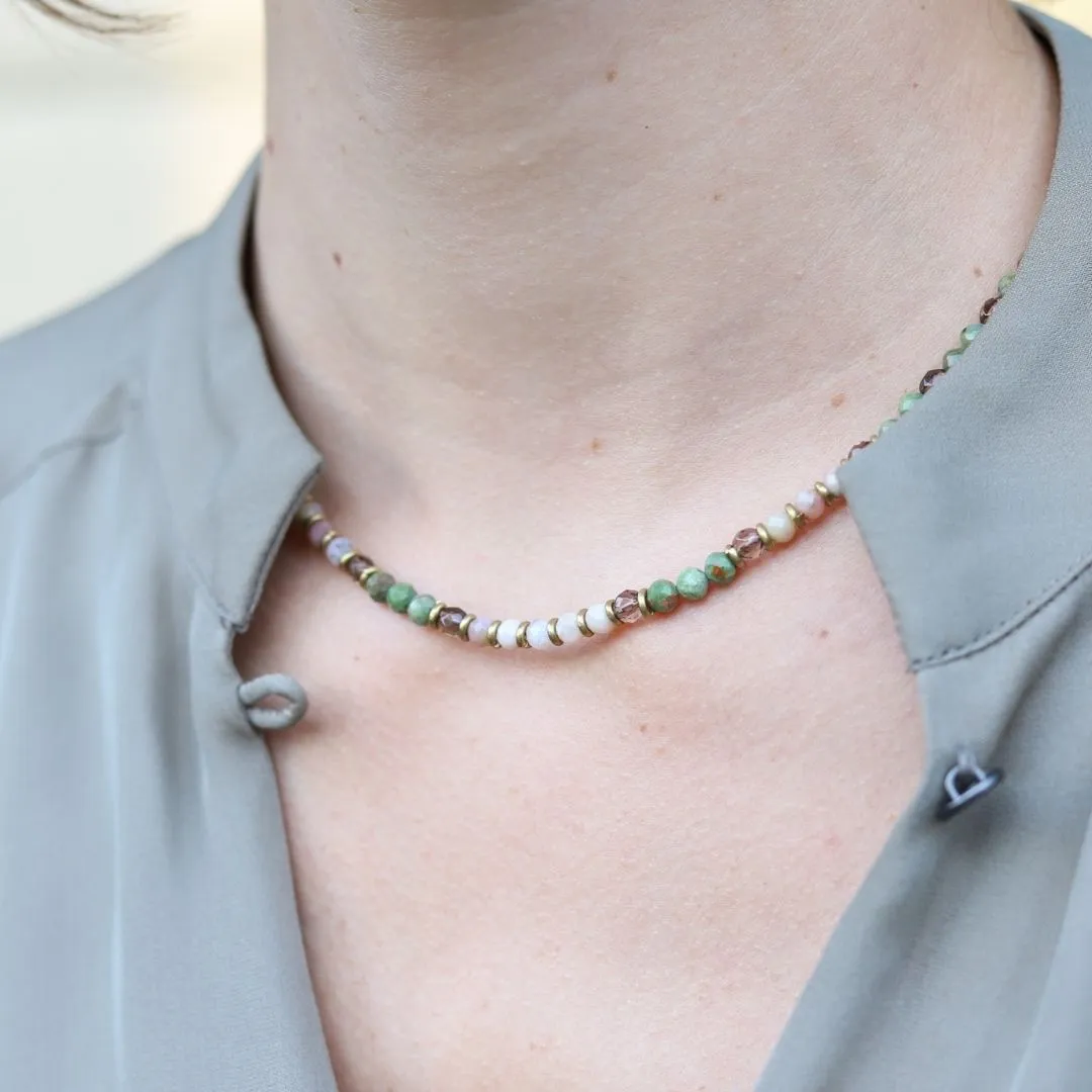 Green Opal and Smoky Quartz Delicate Necklace