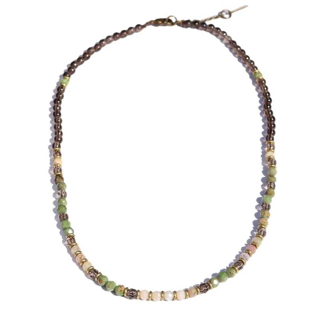 Green Opal and Smoky Quartz Delicate Necklace