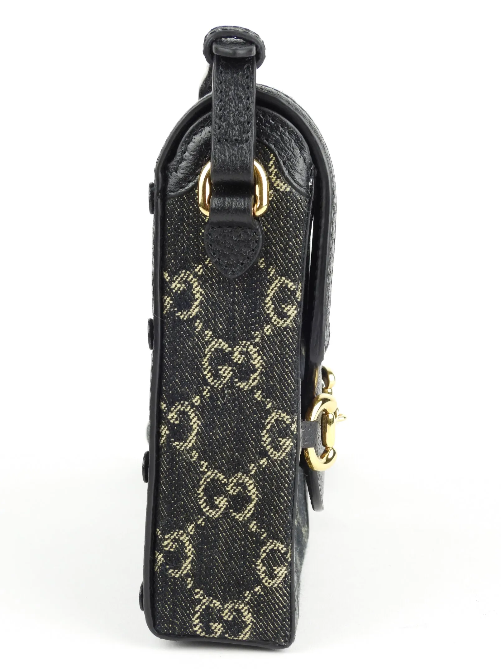 Gucci Black GG Monogram Canvas Mini Horsebit 1955 Shoulder Bag