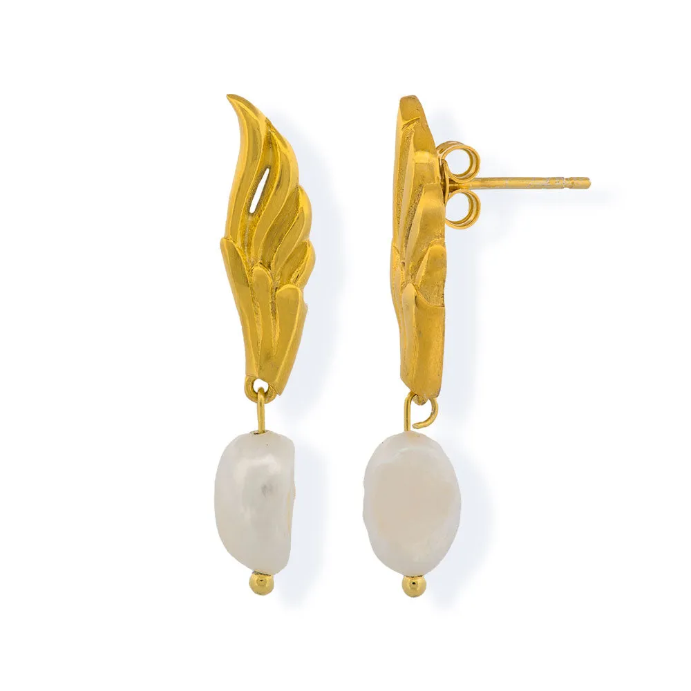 Handmade Gold Plated Silver Stud Earrings With Pearls Oreithyia