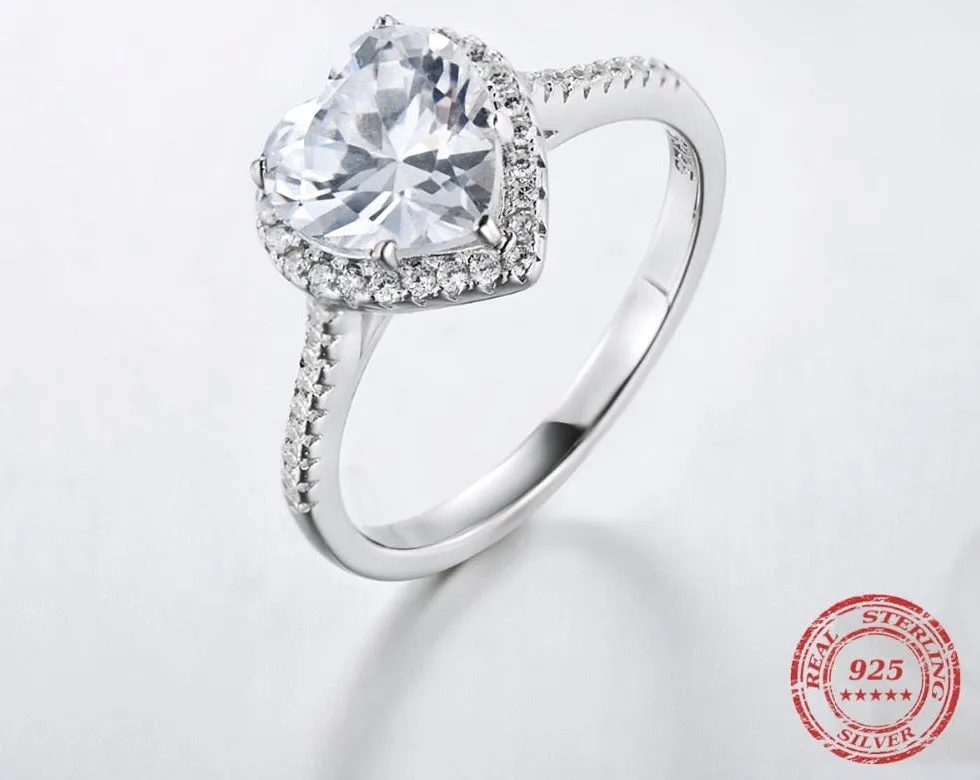 Heart Shaped 925 Sterling Silver AAAAA Level CZ Bijoux Ring