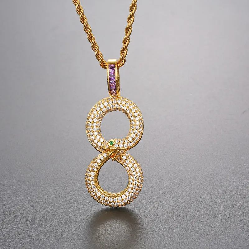 Hip Hop Micro-set Zircon Simple Figure 8 Snake Pendant