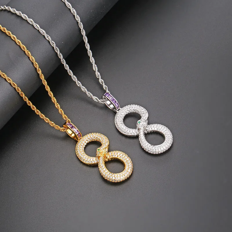 Hip Hop Micro-set Zircon Simple Figure 8 Snake Pendant