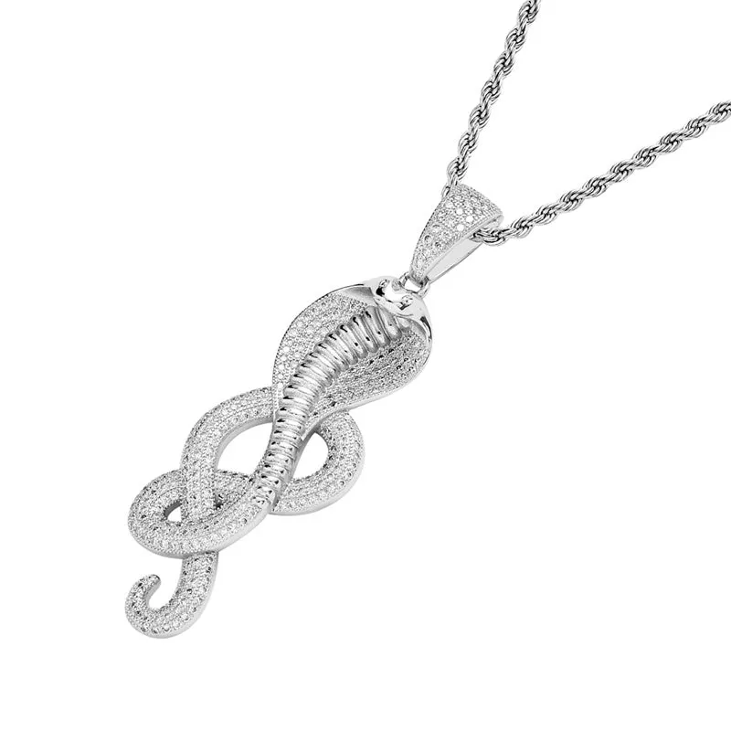 Iced Out Cobra Pendant - Silver