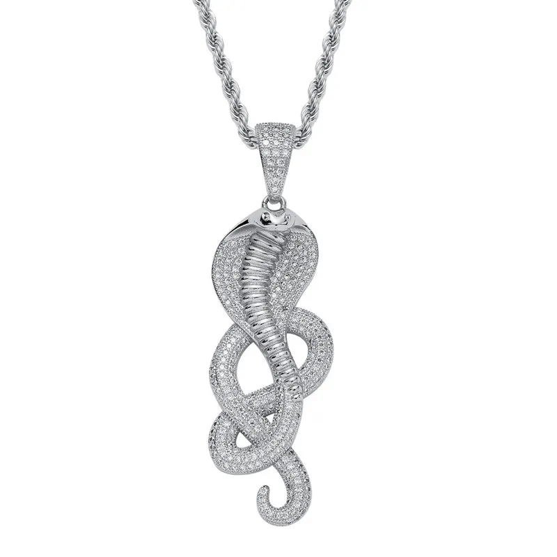 Iced Out Cobra Pendant - Silver