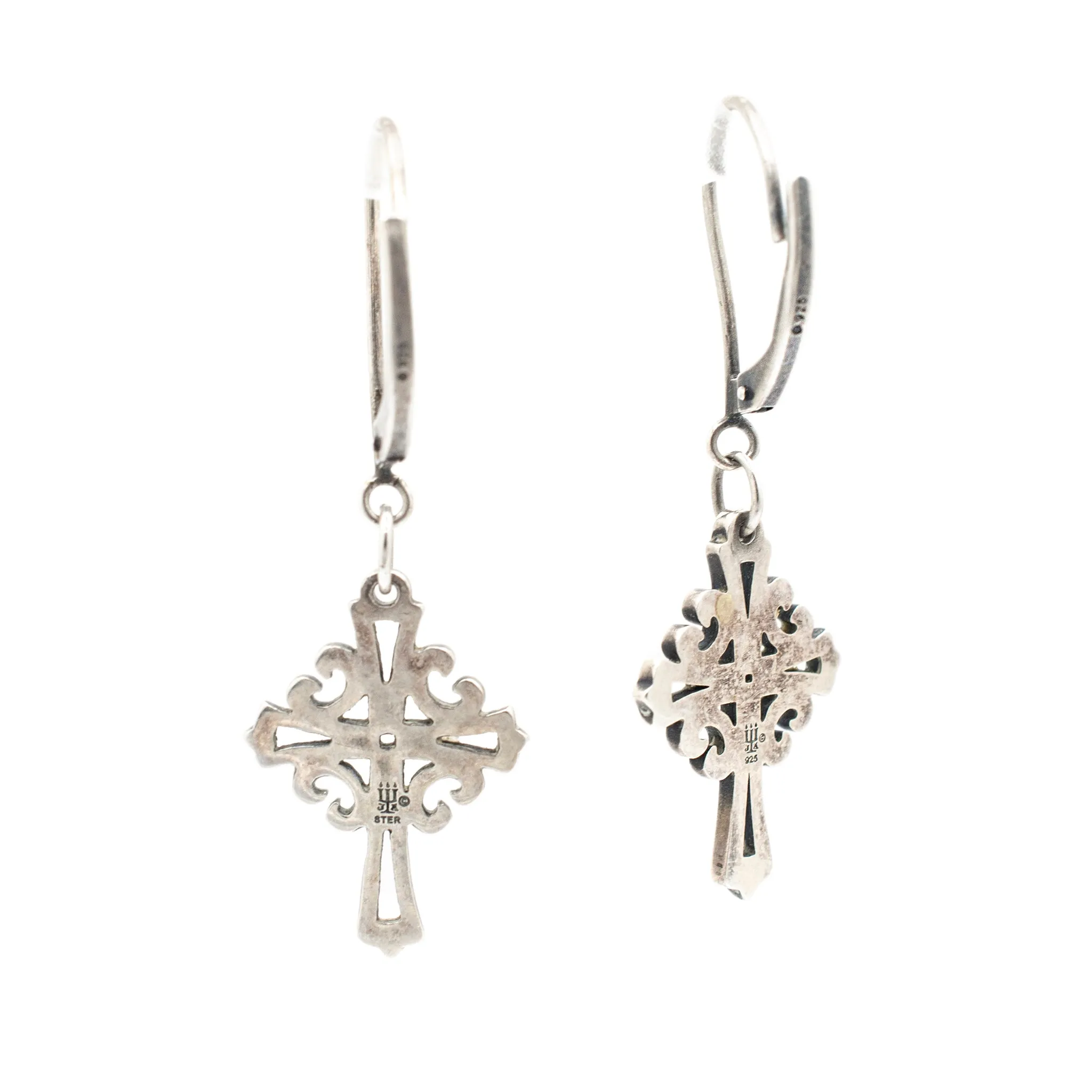 James Avery 925 Sterling Silver Retired Adorned Cross Dangle Earrings