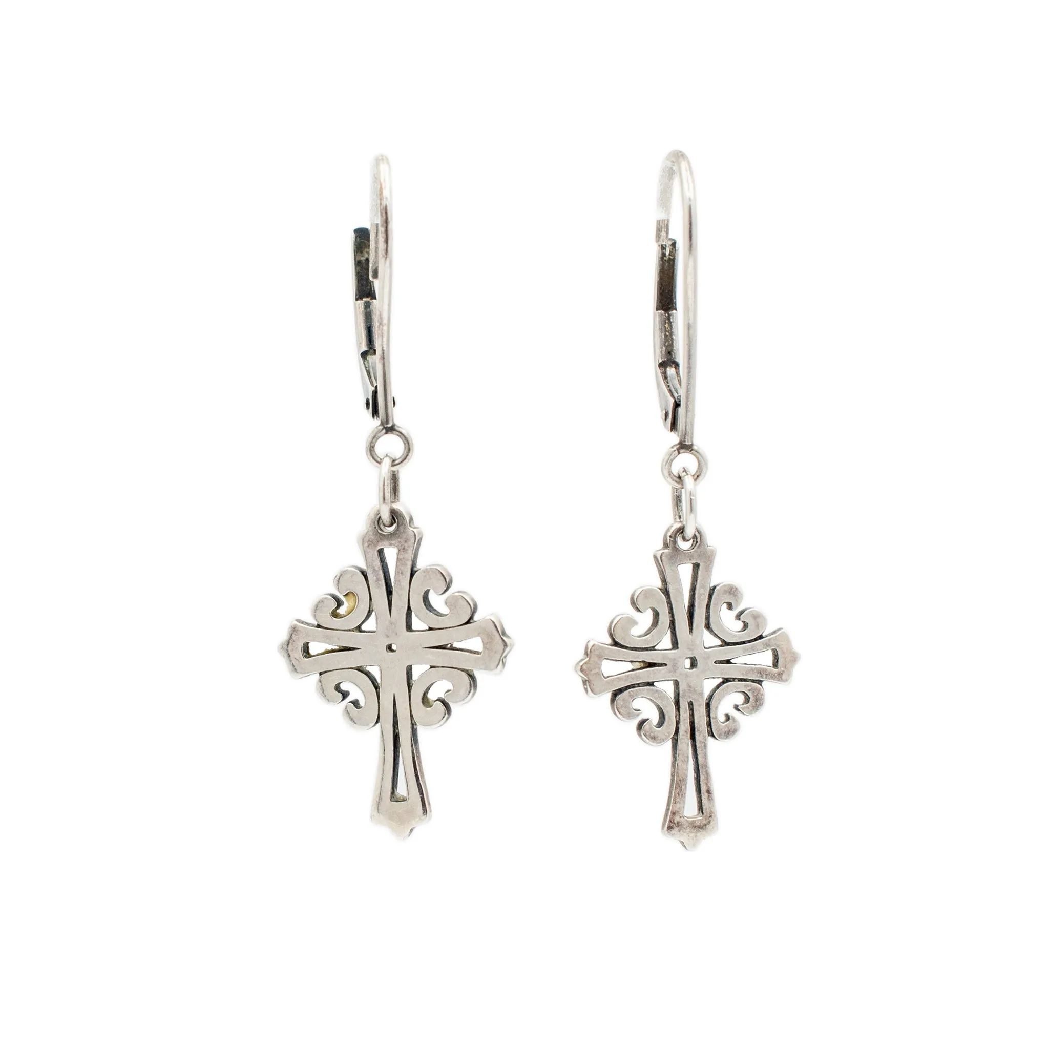 James Avery 925 Sterling Silver Retired Adorned Cross Dangle Earrings