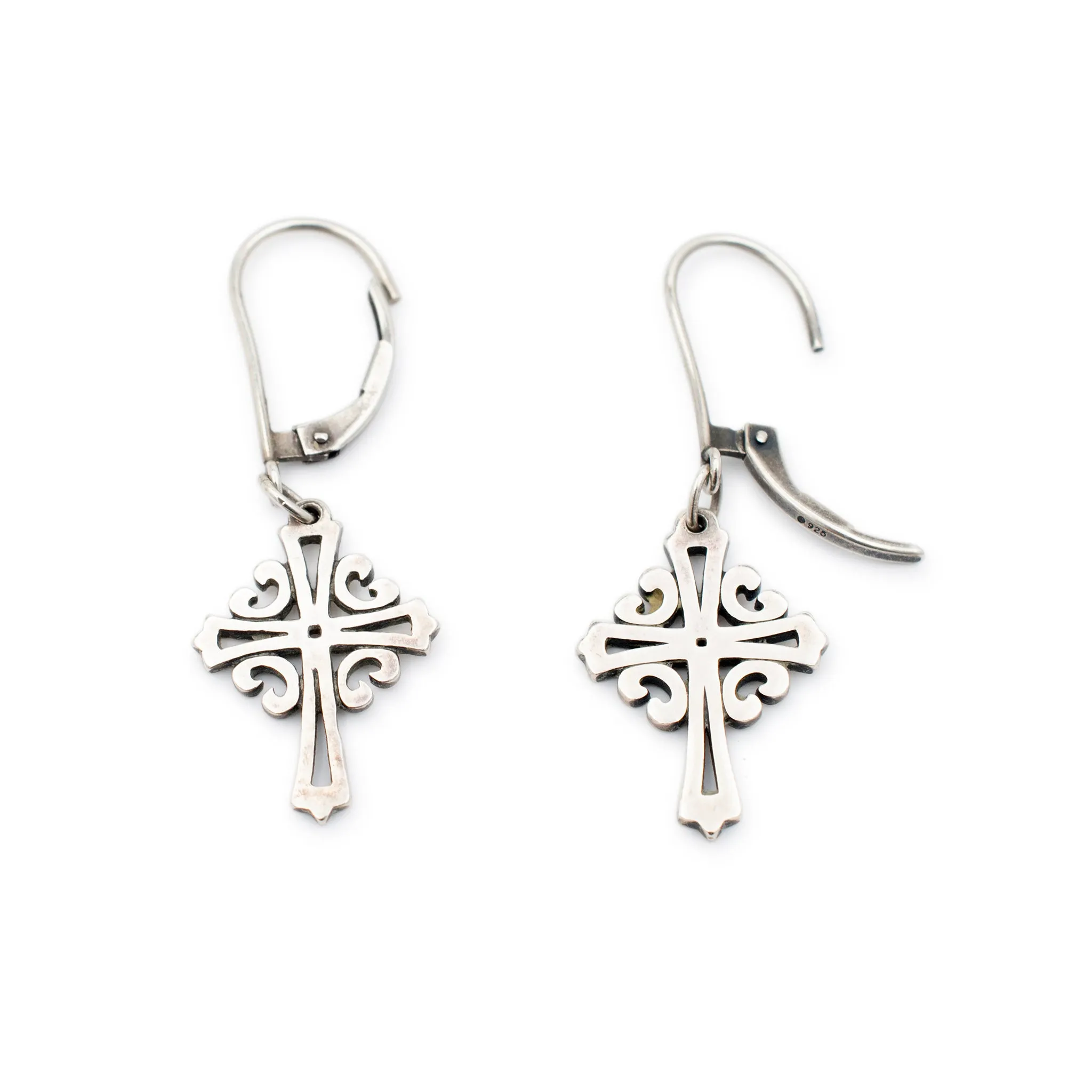 James Avery 925 Sterling Silver Retired Adorned Cross Dangle Earrings