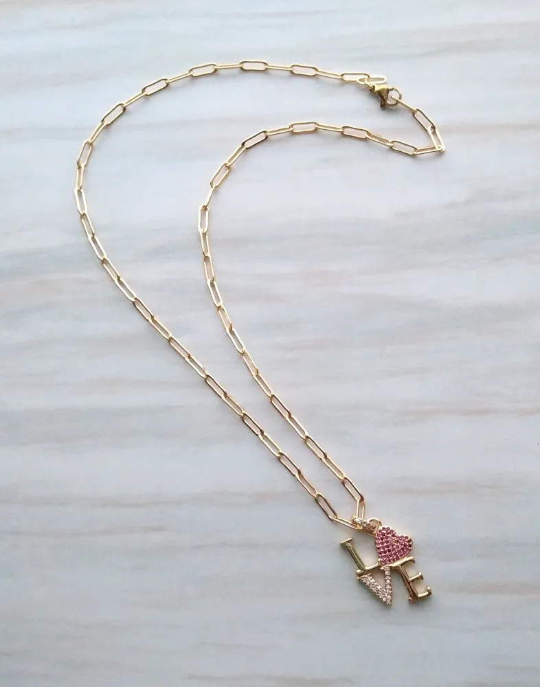 Jeweled Love Paperclip Necklace