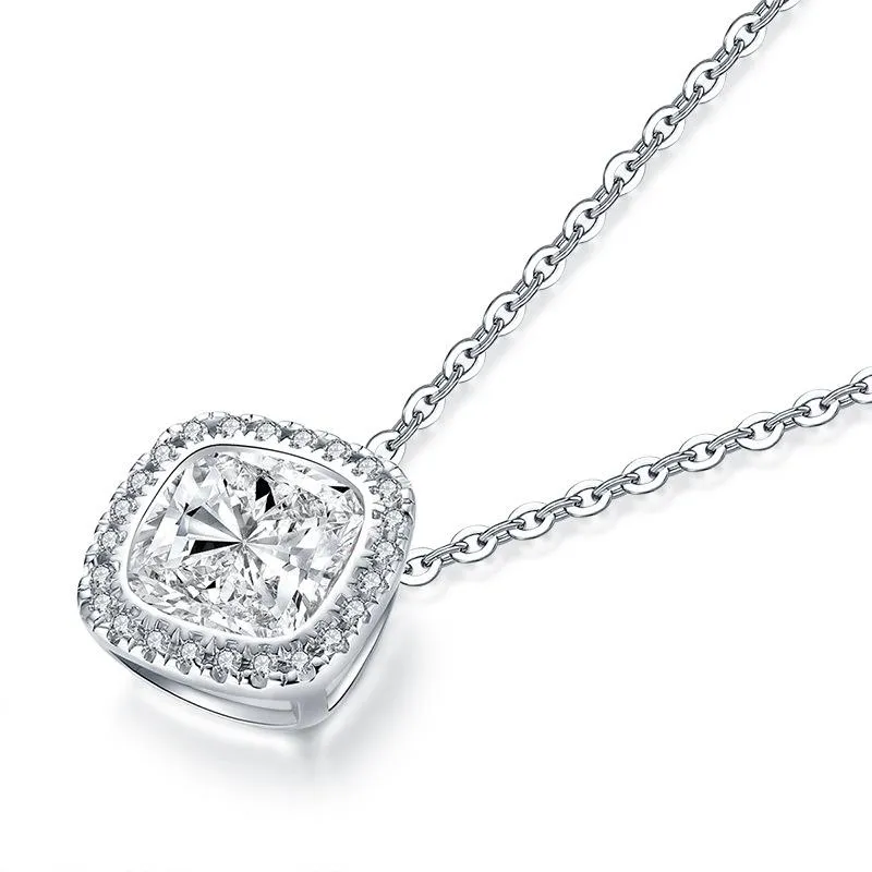 Jolics 2.0ct Cushion Cut Halo Pendant Necklace