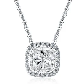 Jolics 2.0ct Cushion Cut Halo Pendant Necklace