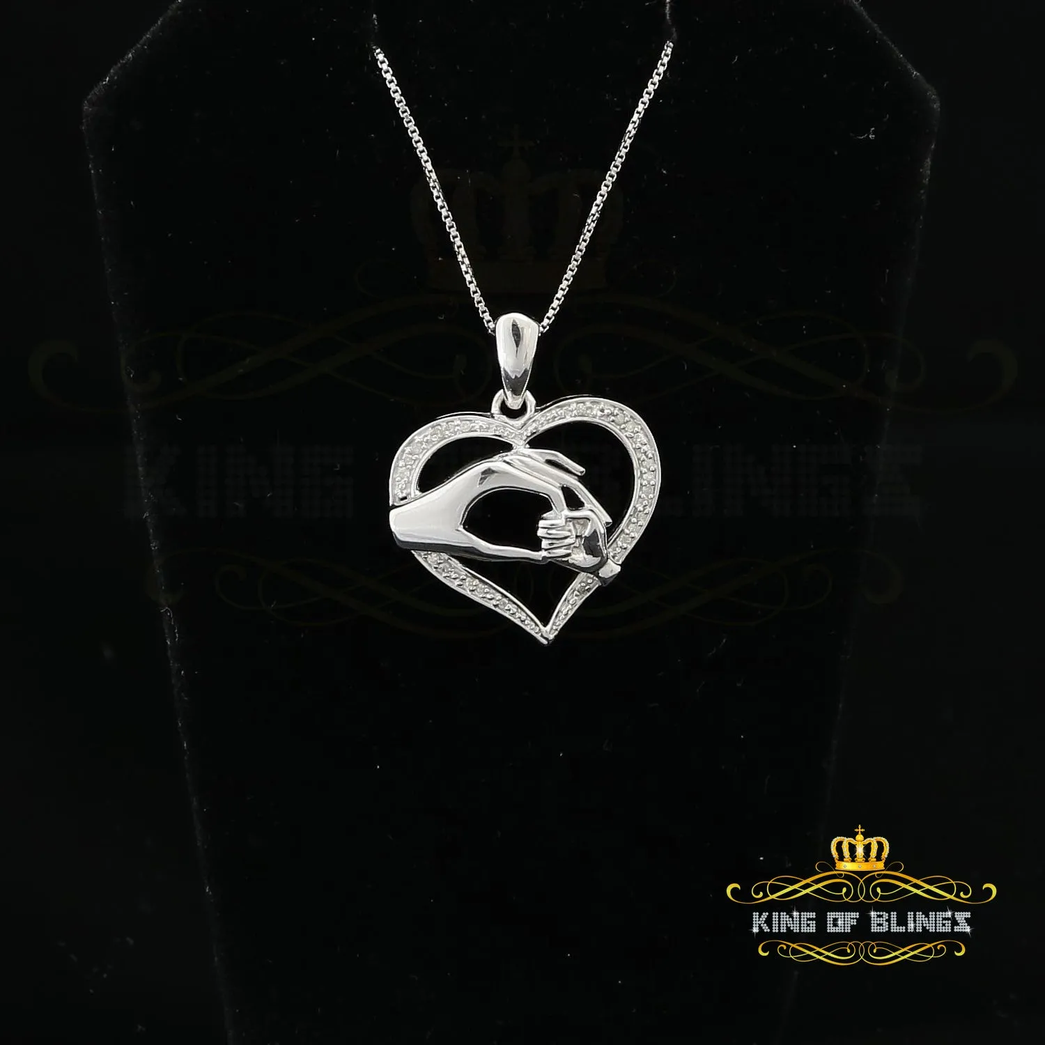 King Of Bling's Real 0.10CT Diamond Heart in MOM'S CARE Sterling Silver White Necklace Pendant