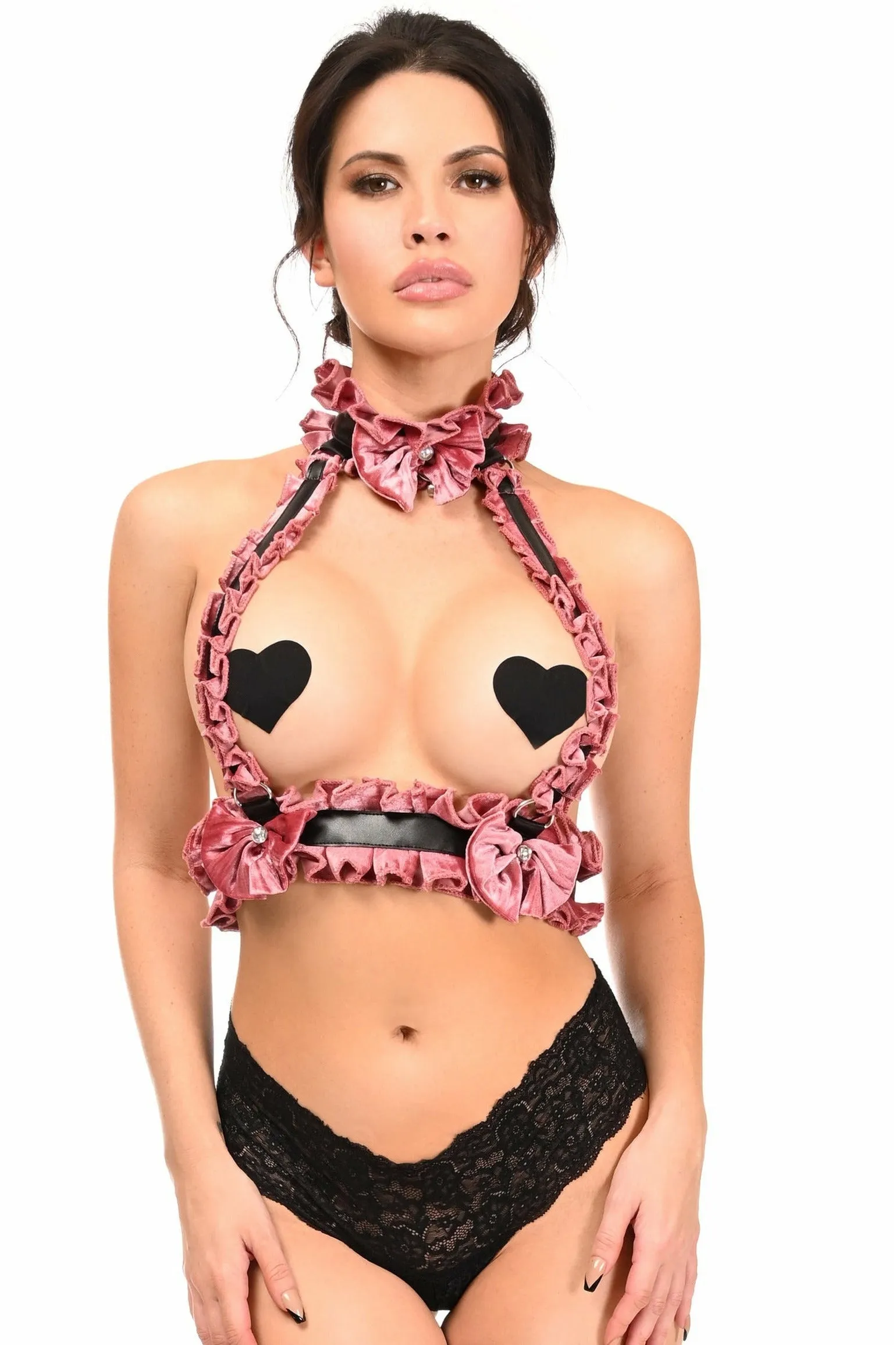 Kitten Collection Dusty Rose Velvet Double Strap Body Harness