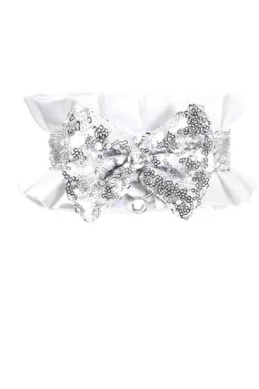 Kitten Collection White/Silver Satin & Sequin Choker