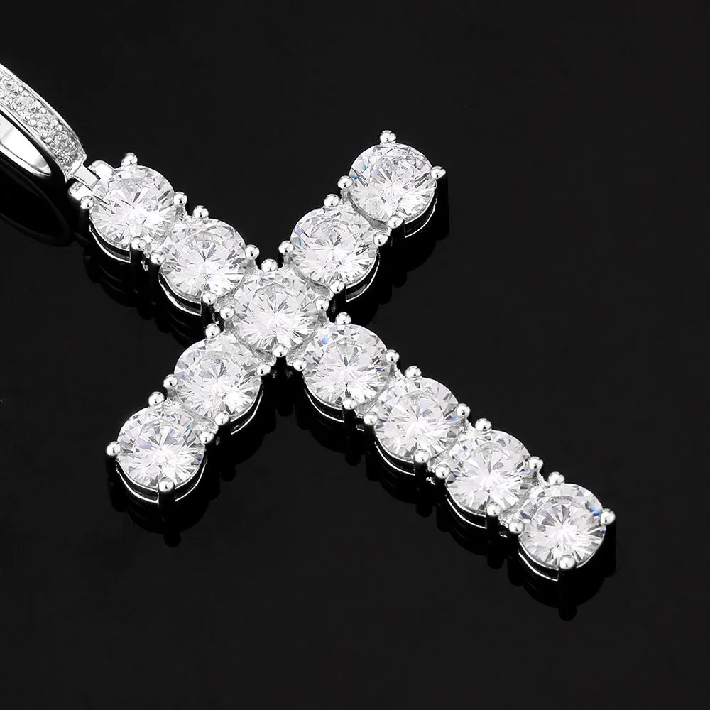 KRKC 4mm CZ Diamond Mens Tennis Chain Necklace with Iced Out Cross Pendant in White Gold/14K Gold