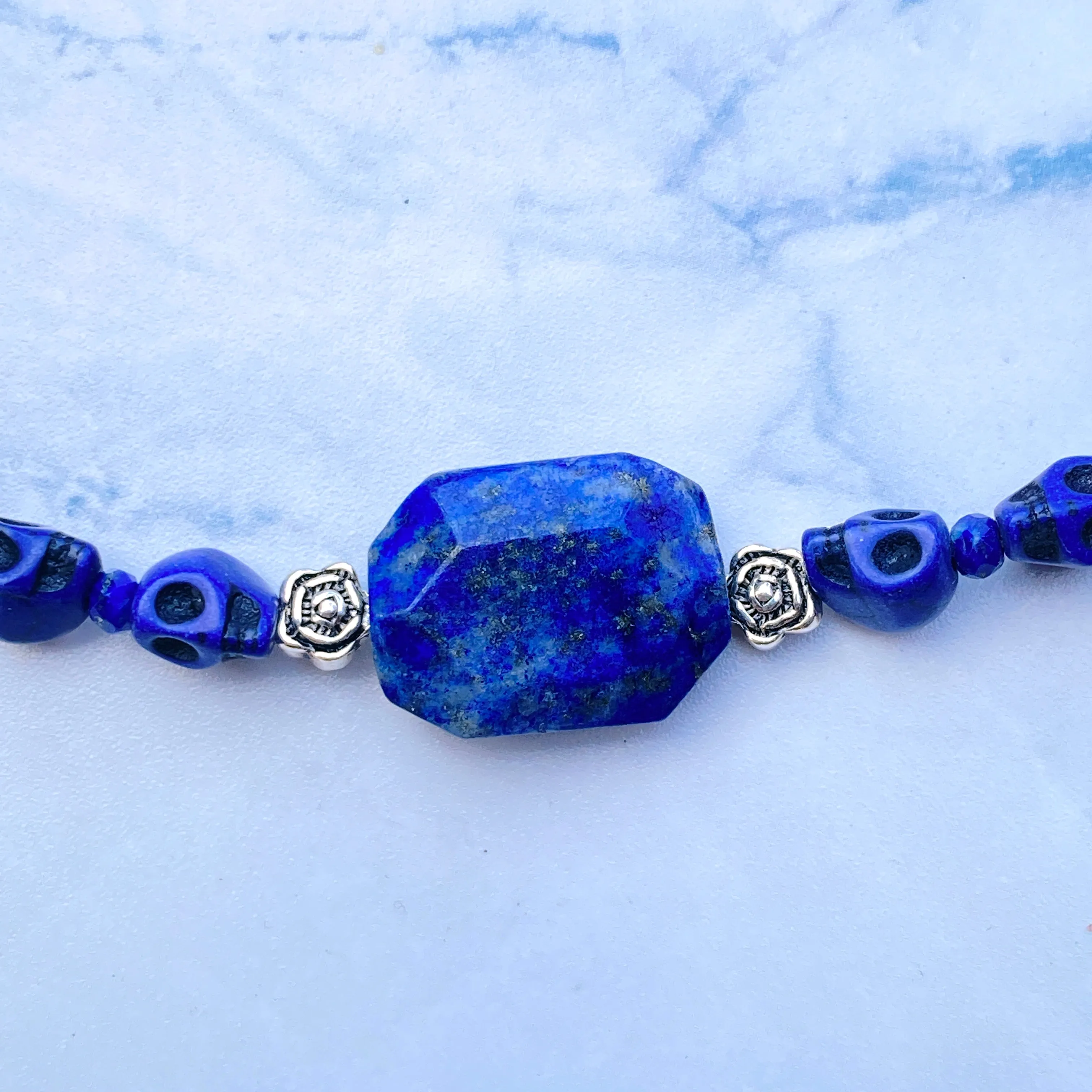 Lapis Lazuli and Howlite Skull Choker Necklace