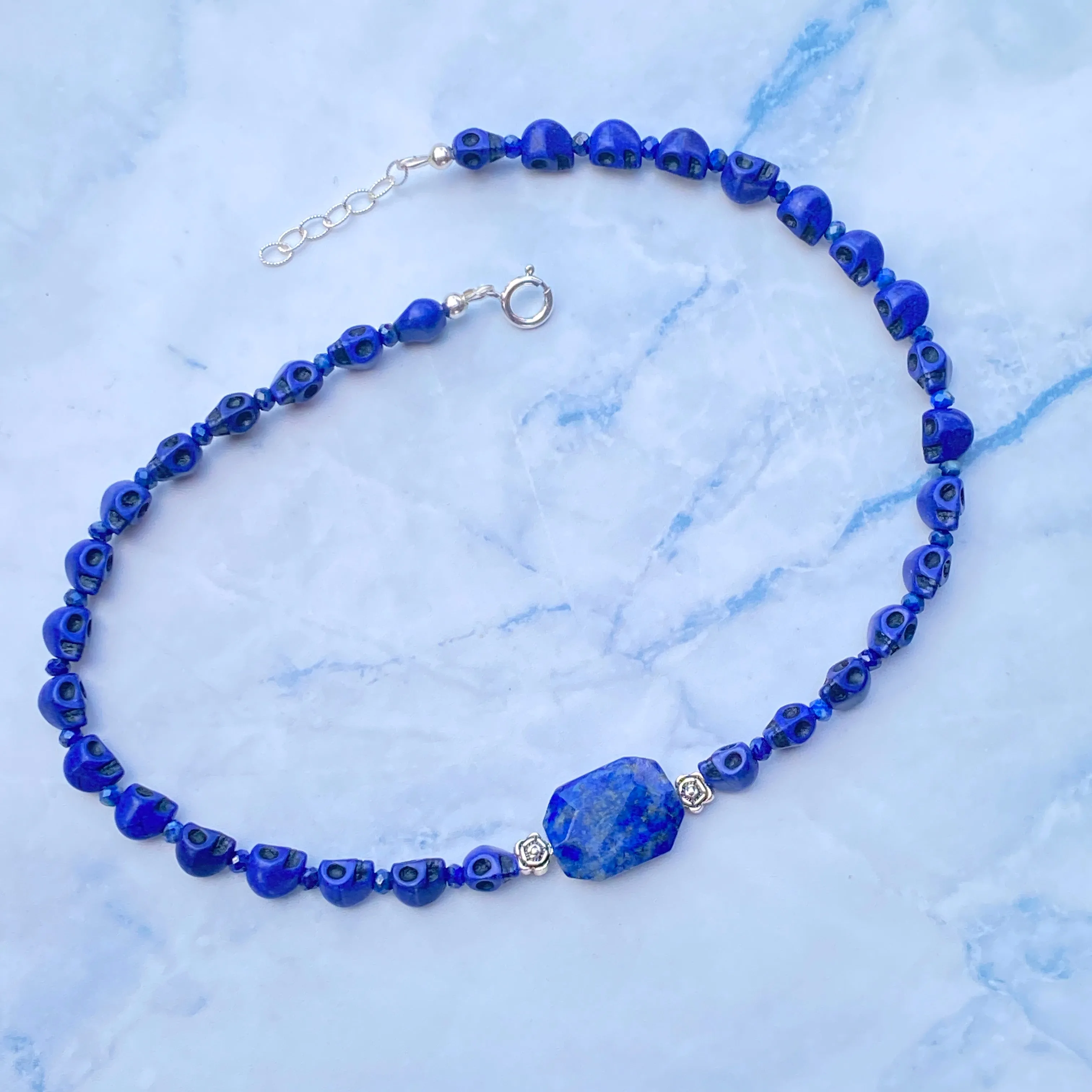 Lapis Lazuli and Howlite Skull Choker Necklace