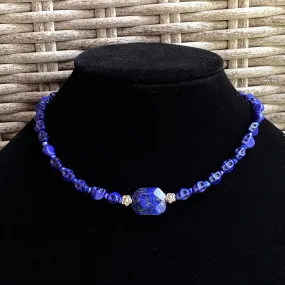 Lapis Lazuli and Howlite Skull Choker Necklace