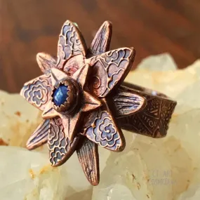 Lapis Lazuli Flower Ring,  Boho Ring, Copper Size 7 Ring