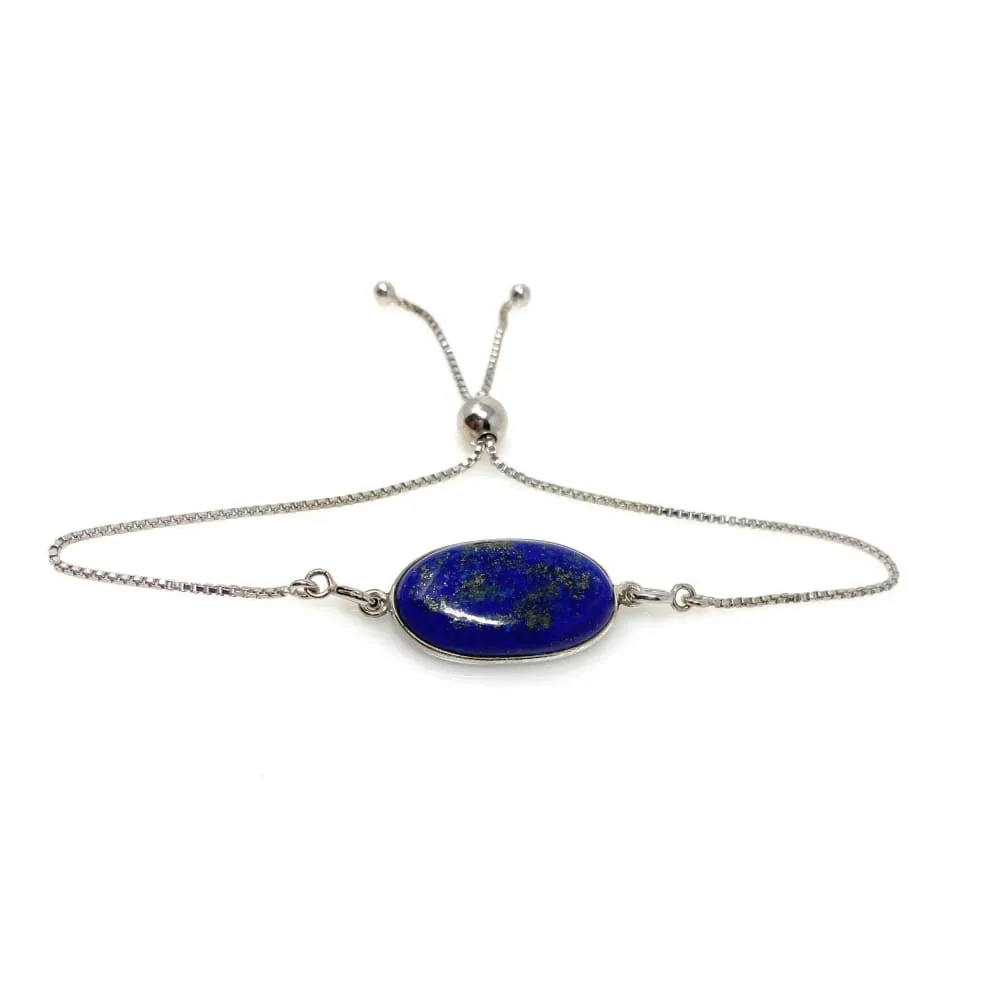 Lapis Lazuli Gemstone Bracelet, Sterling Silver Bolo Bracelet, AAA