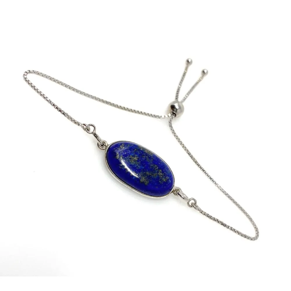 Lapis Lazuli Gemstone Bracelet, Sterling Silver Bolo Bracelet, AAA