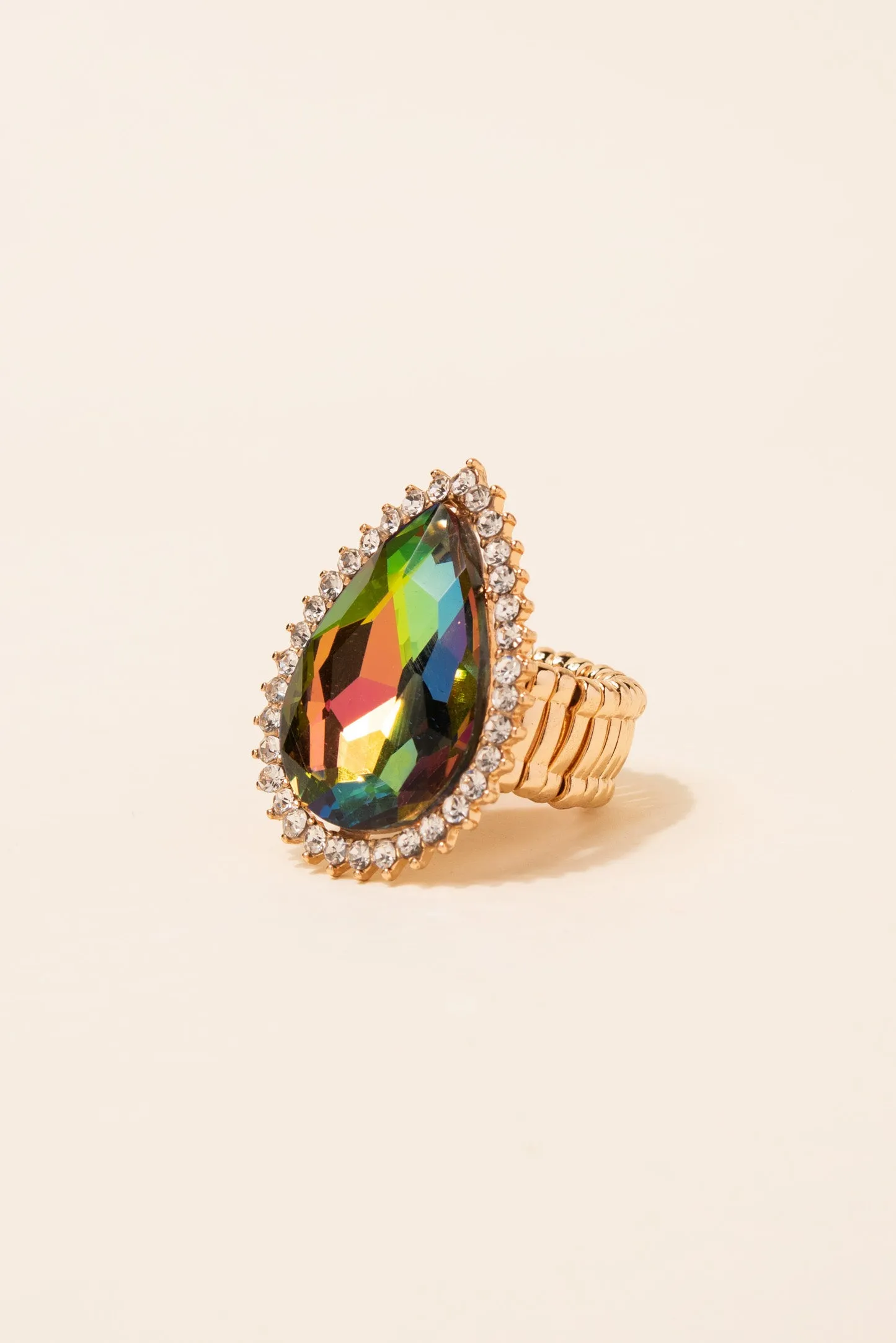 Lila Teardrop Gem with Halo Stretch Ring