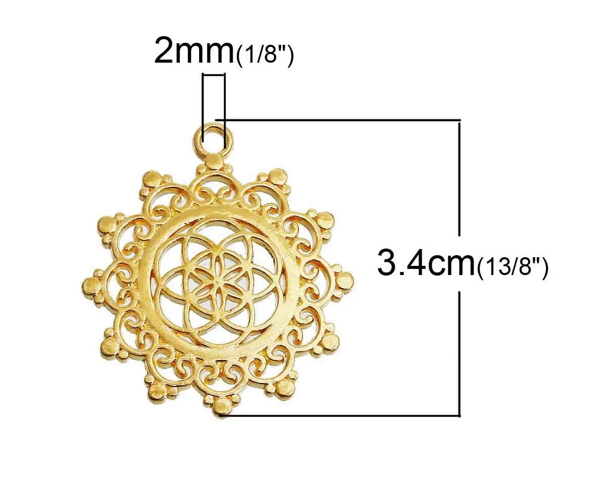 Lotus Flower Seed of Life Sacred Geometry Hindu Gold-Colored Pendant