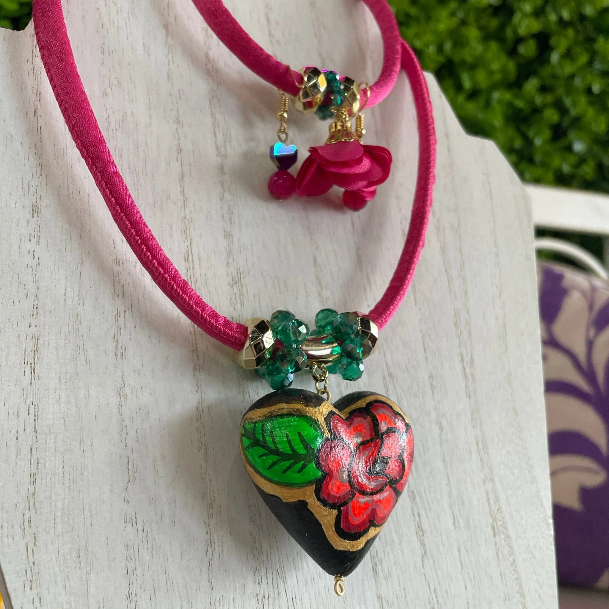 Mexican Ceramic Heart Necklace Set