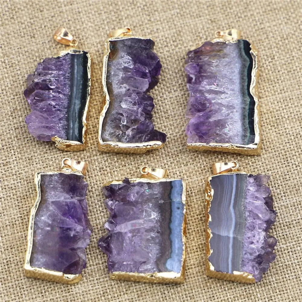 Natural Stone Amethysts Raw Slab Geode Pendant