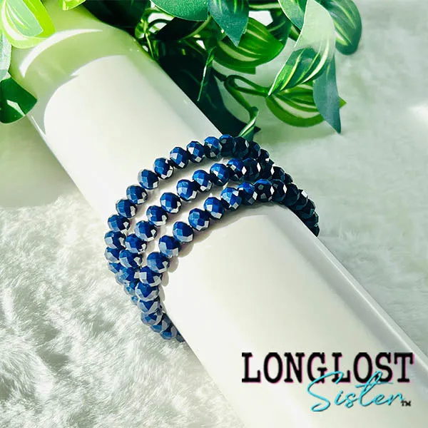 Navy Blue Glass Bead Stretch Bracelet