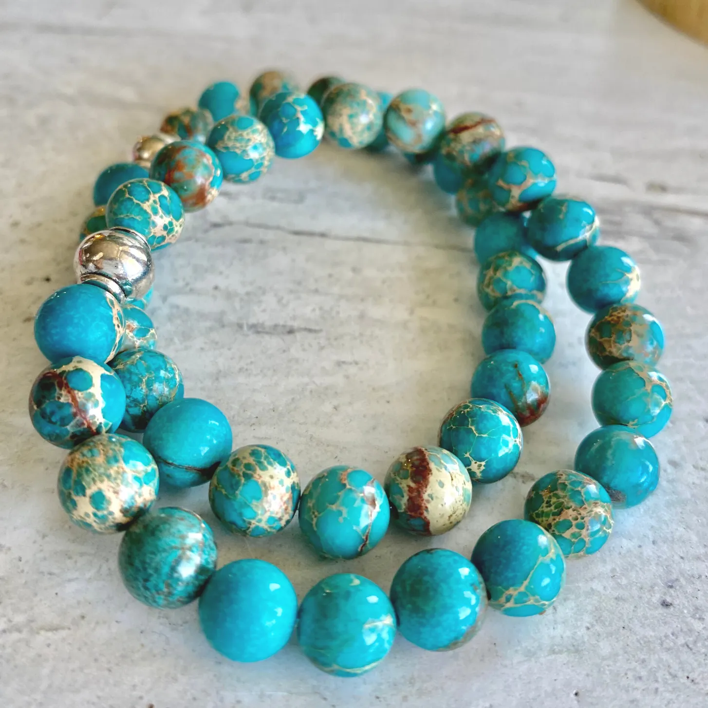 Ocean Blue Sea Sediment Jasper Gemstone Bracelet