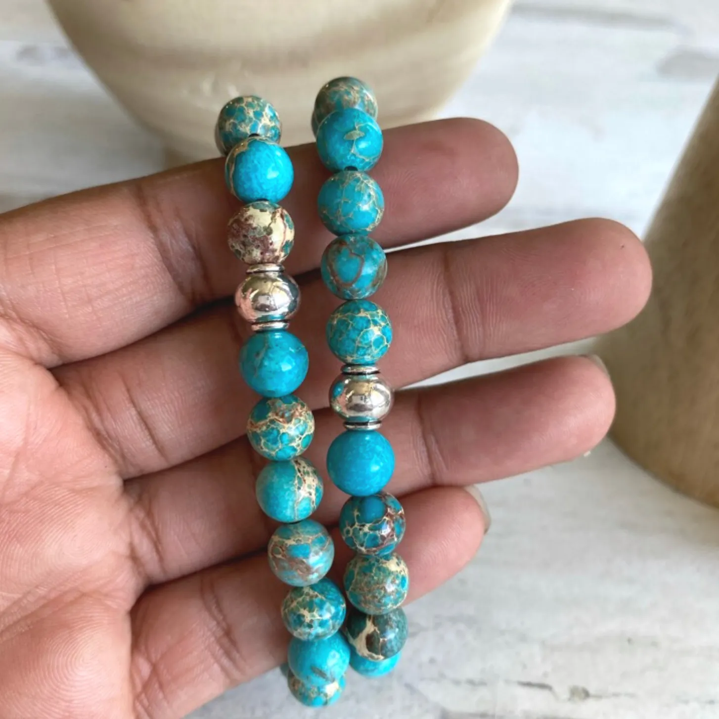 Ocean Blue Sea Sediment Jasper Gemstone Bracelet