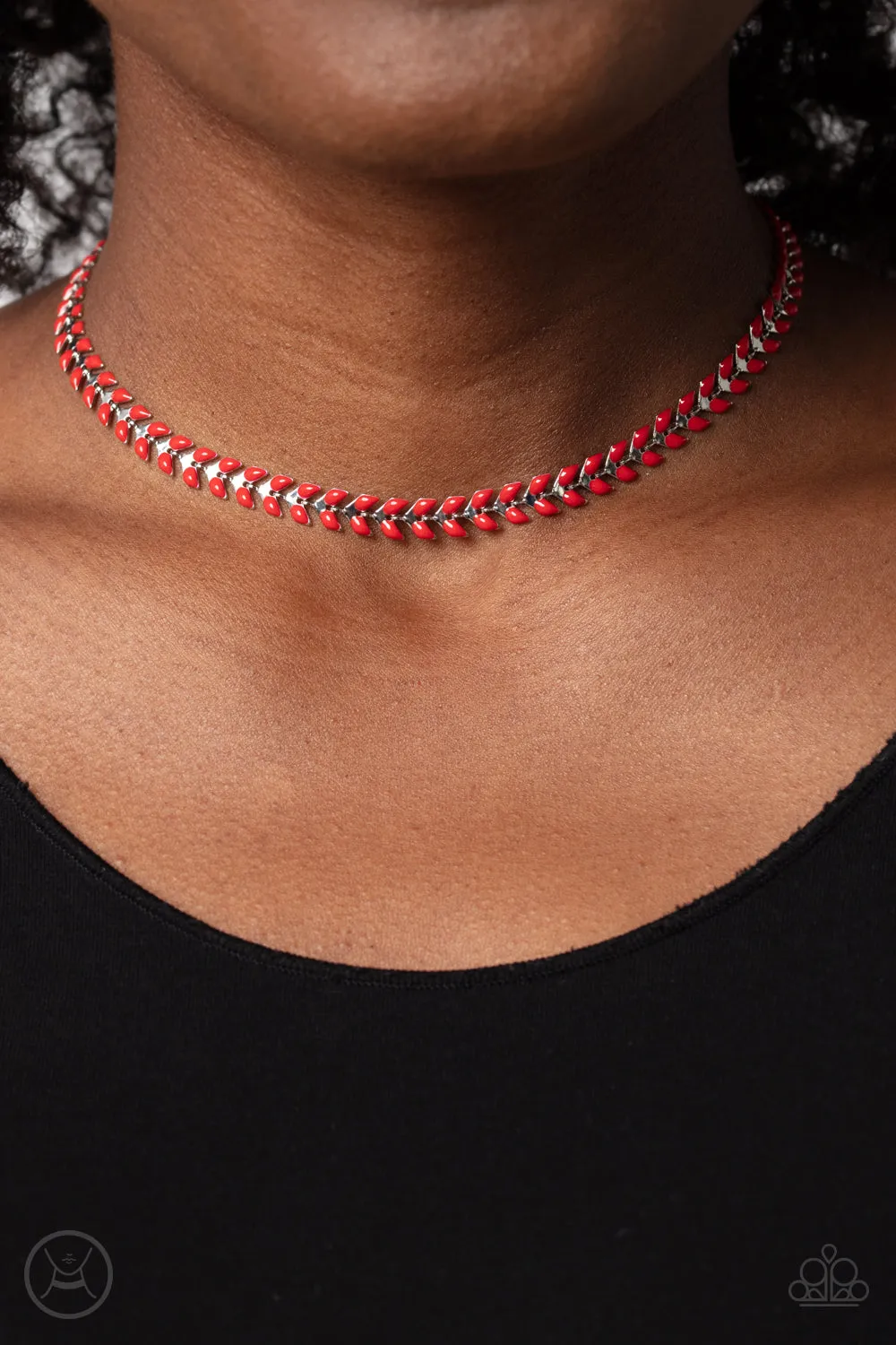 Paparazzi Grecian Grace Red Choker Necklace & Earring Set