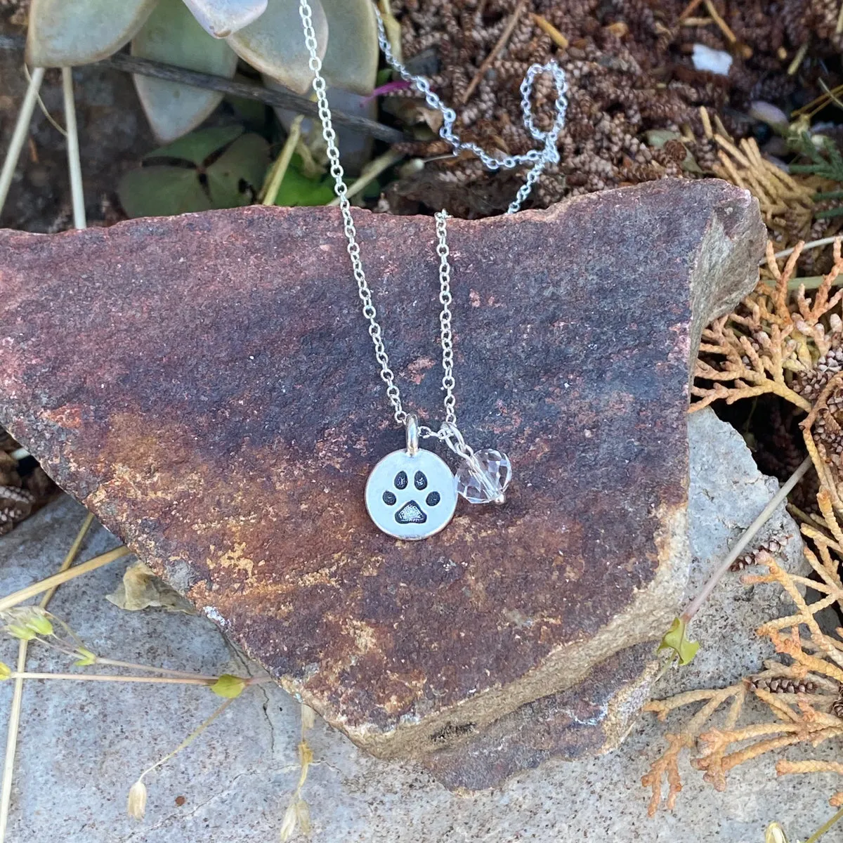 Paw Print Charm Necklace to Celebrate Unconditional Love with a Crystal