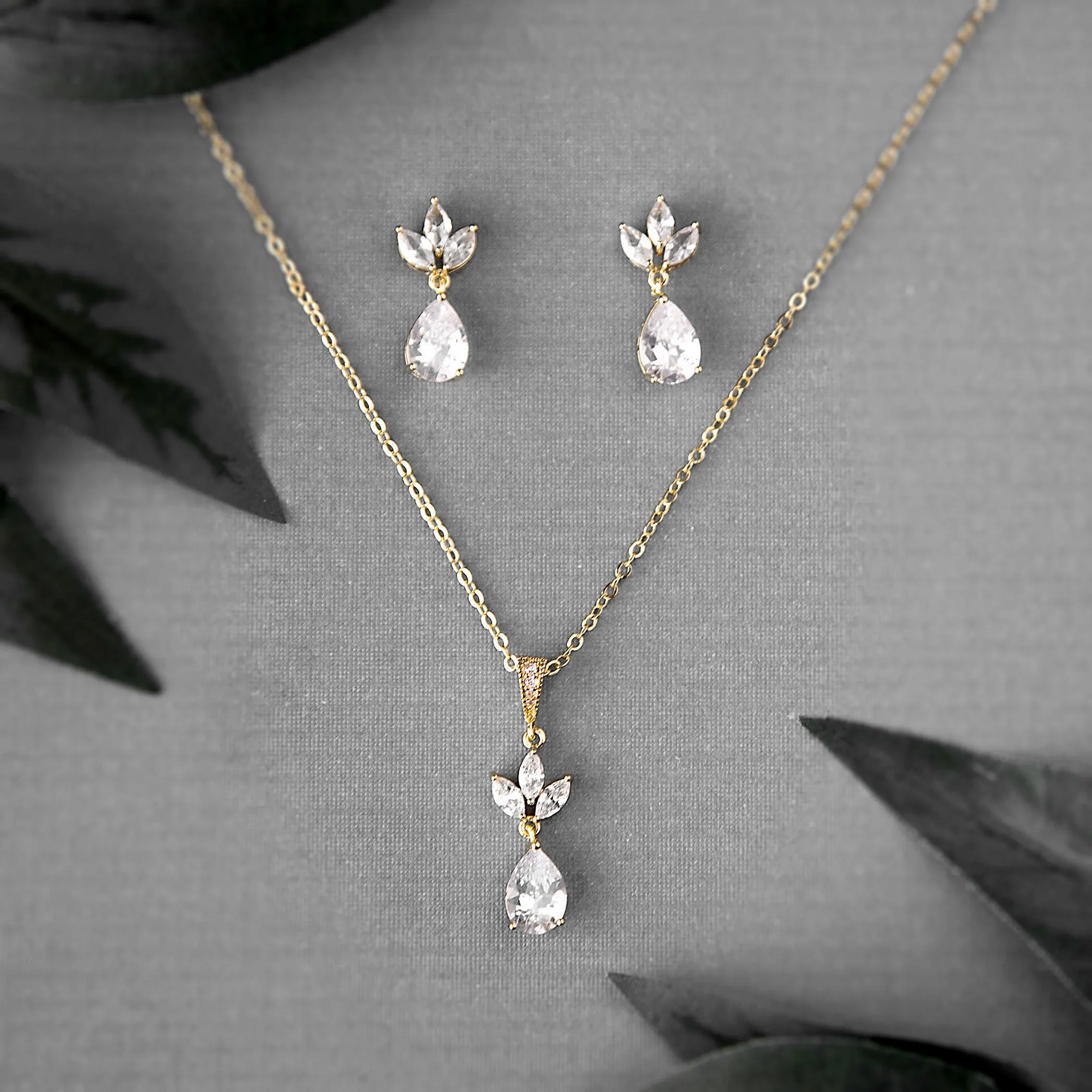 Pear CZ Pendant and Earrings