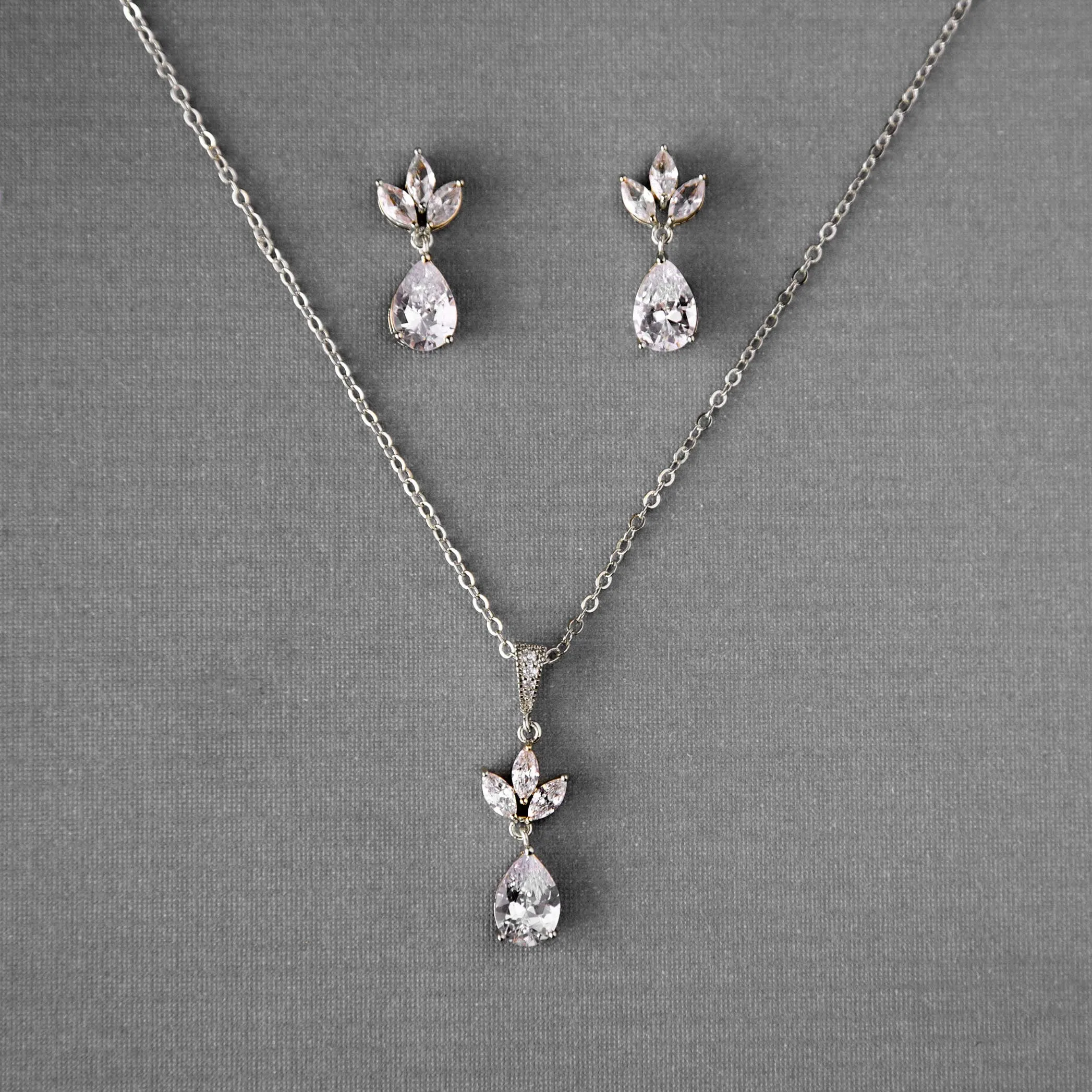 Pear CZ Pendant and Earrings