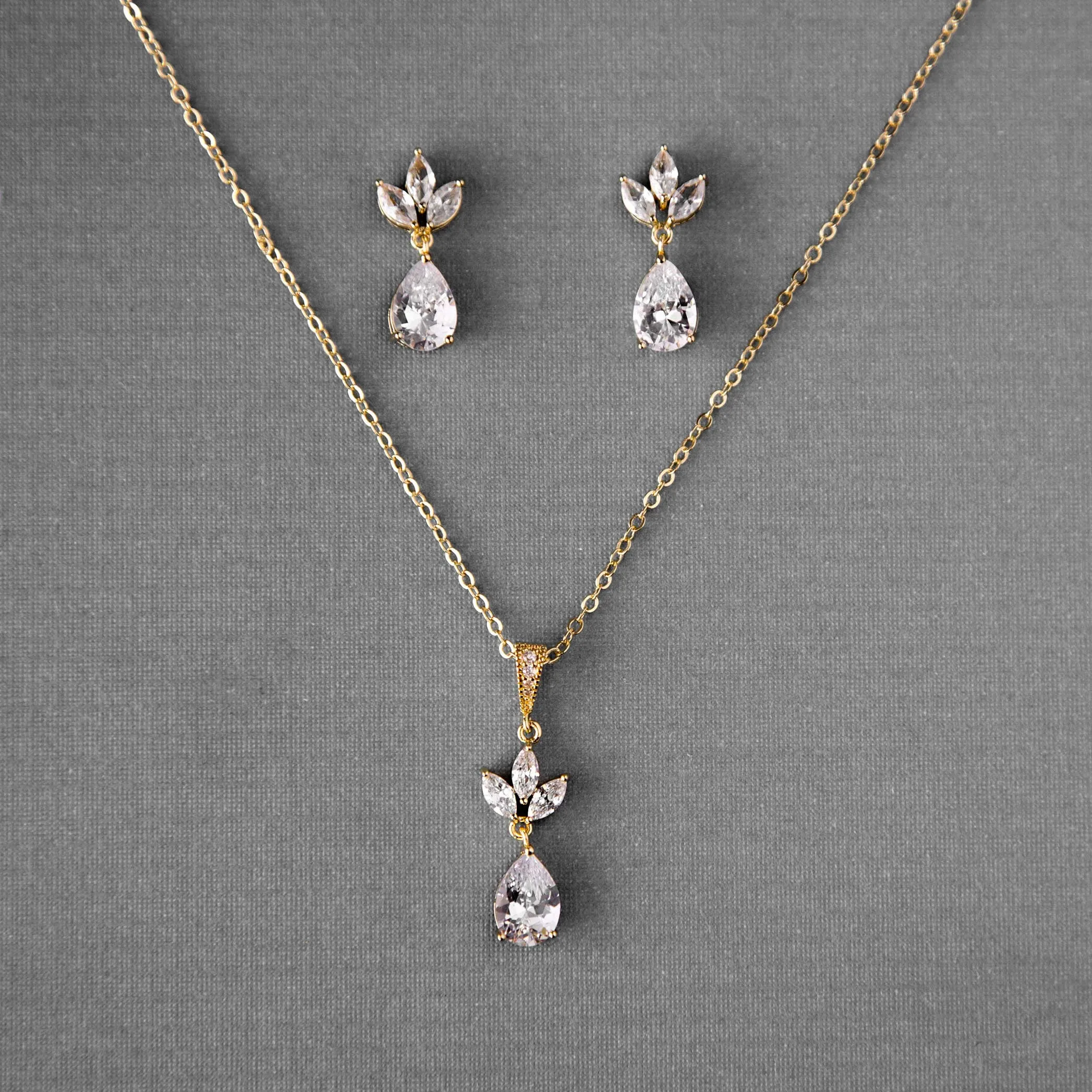 Pear CZ Pendant and Earrings