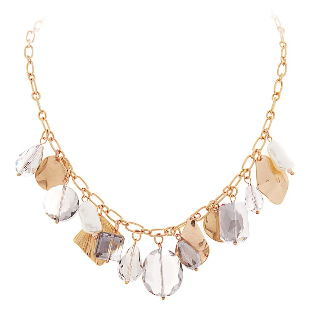 Pearl Geometric Bead Metal Link Necklace