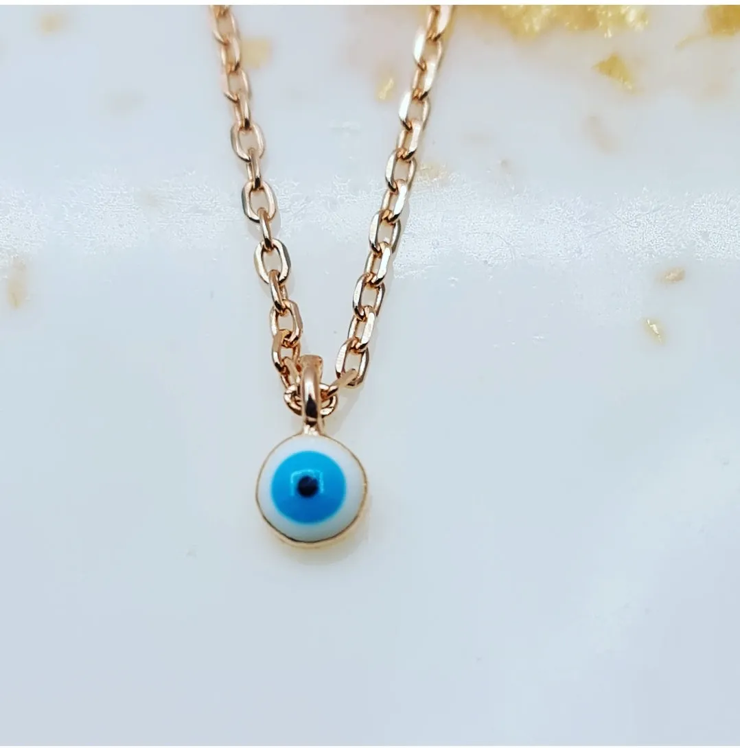 Petite Carli White evil eye necklace rosegold