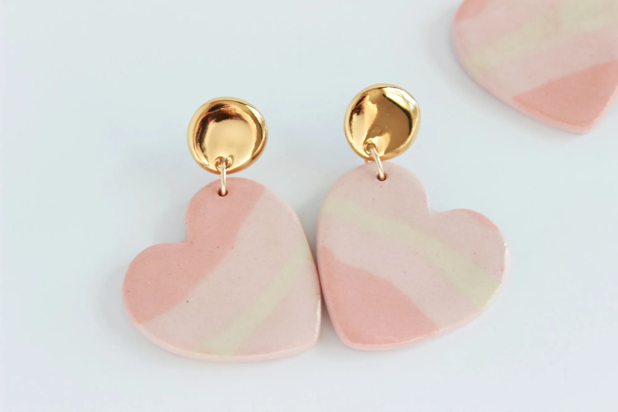 Pink Striped Sideways Heart Statement Earrings / Valentine Collection