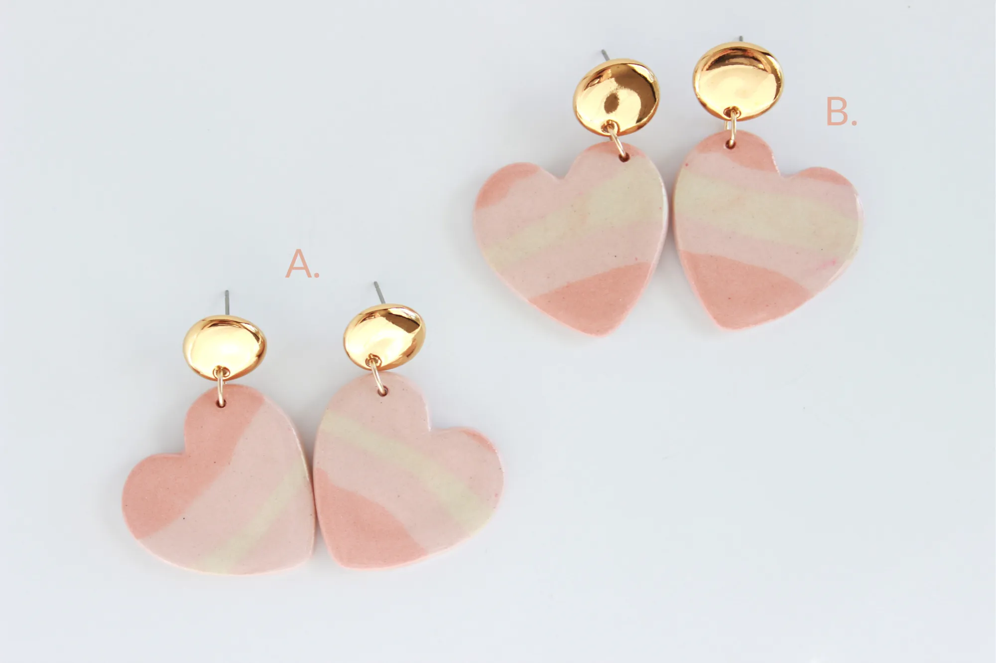 Pink Striped Sideways Heart Statement Earrings / Valentine Collection