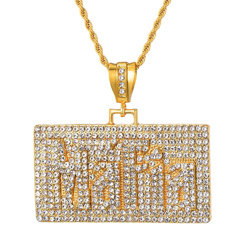 "Mafia" Square Bling Rhinestone-Studded Fashion Hip-Hop Pendant Necklace