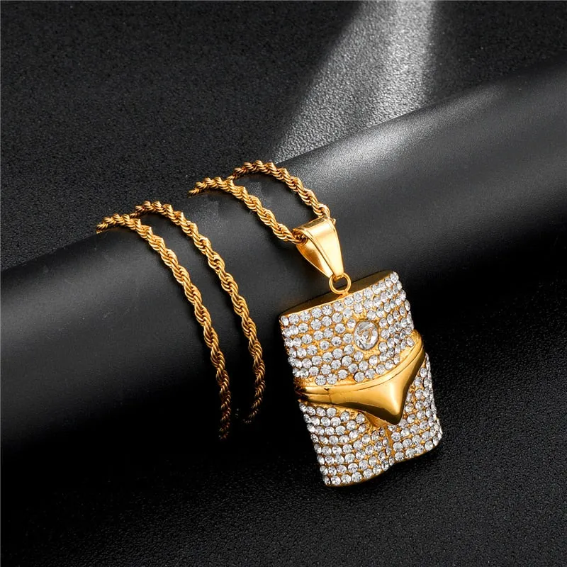 Rhinestone-Studded Underwear Bling 316L Stainless Steel Hip-hop Pendant Necklace