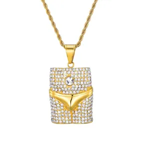 Rhinestone-Studded Underwear Bling 316L Stainless Steel Hip-hop Pendant Necklace