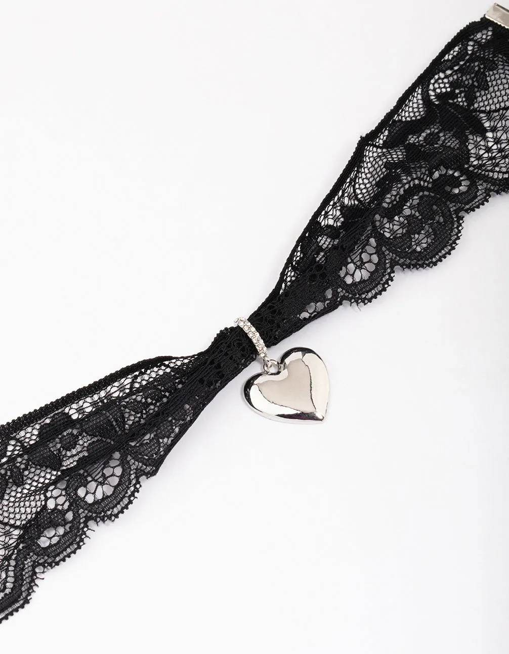 Rhodium Lace Heart Choker Necklace