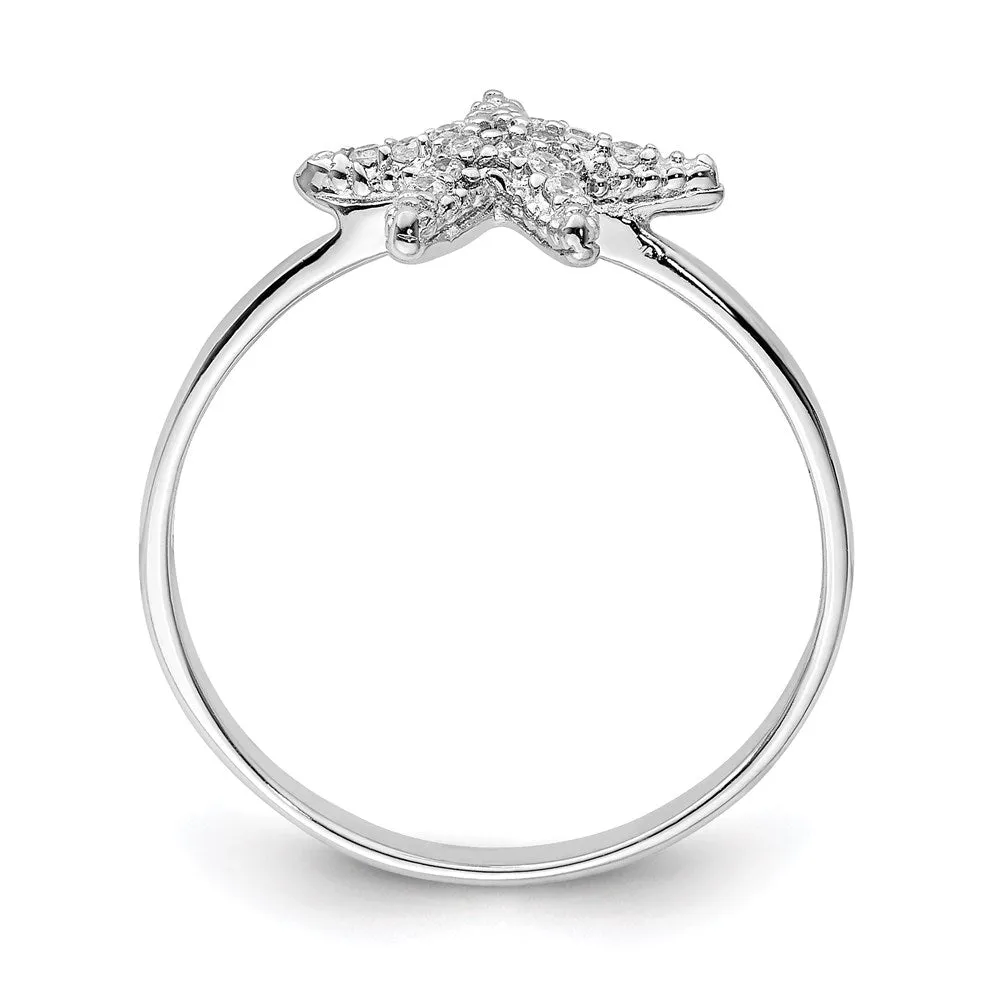 Rhodium-Plated Polished CZ Starfish Ring in Sterling Silver