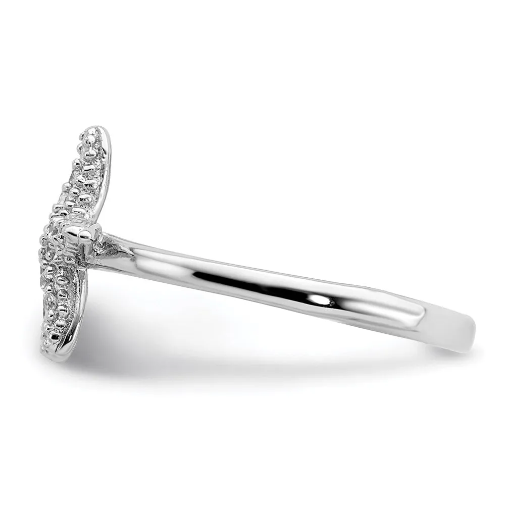 Rhodium-Plated Polished CZ Starfish Ring in Sterling Silver