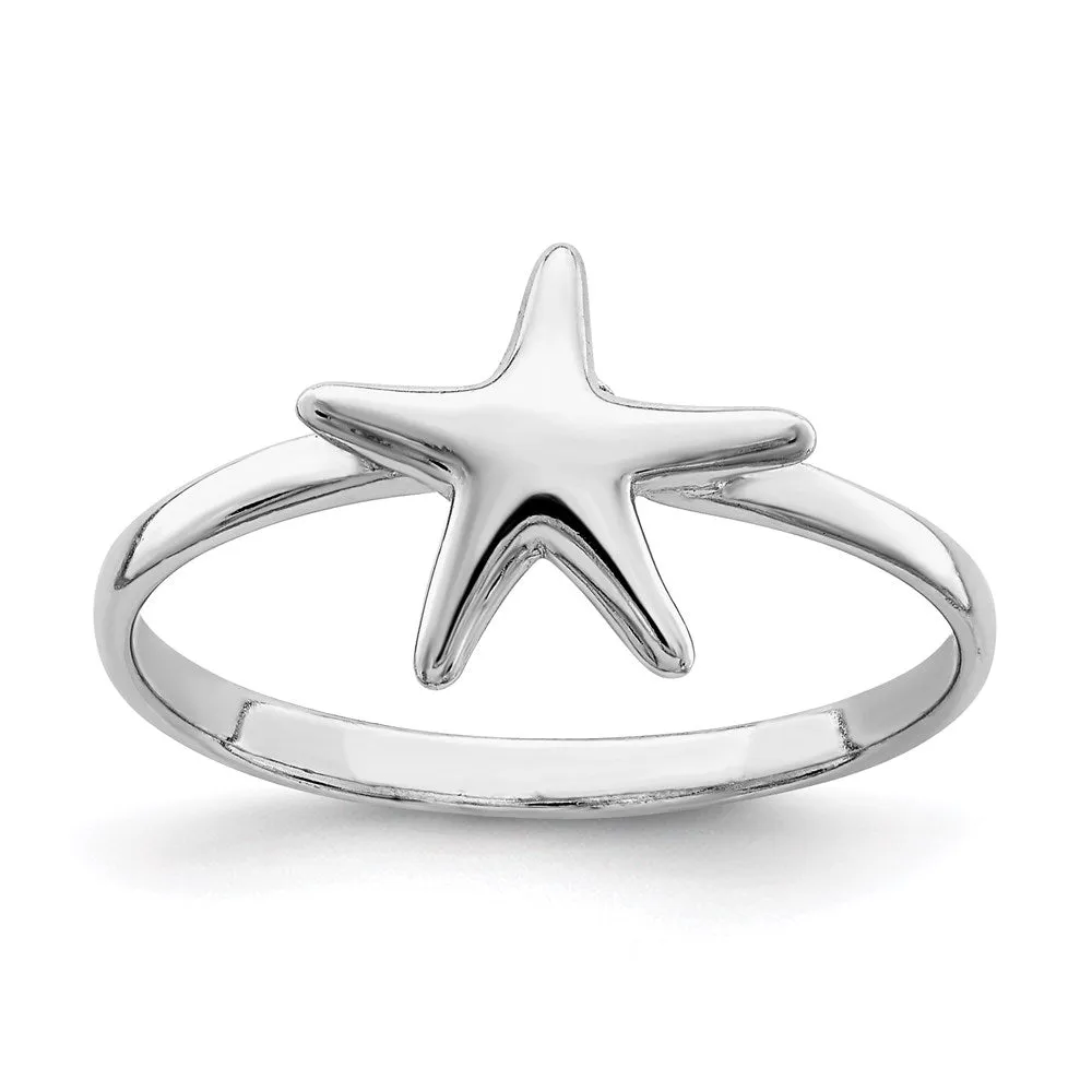 Rhodium-Plated Polished Starfish Ring in Sterling Silver