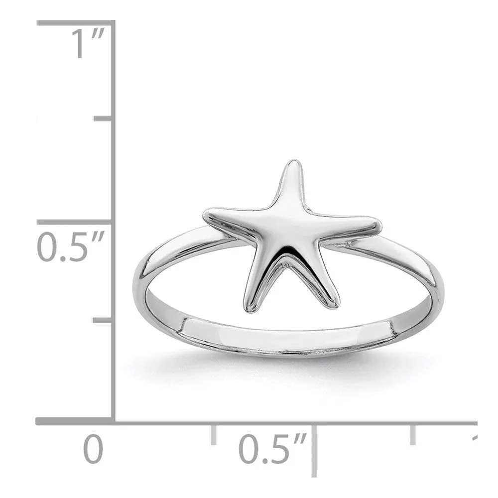 Rhodium-Plated Polished Starfish Ring in Sterling Silver