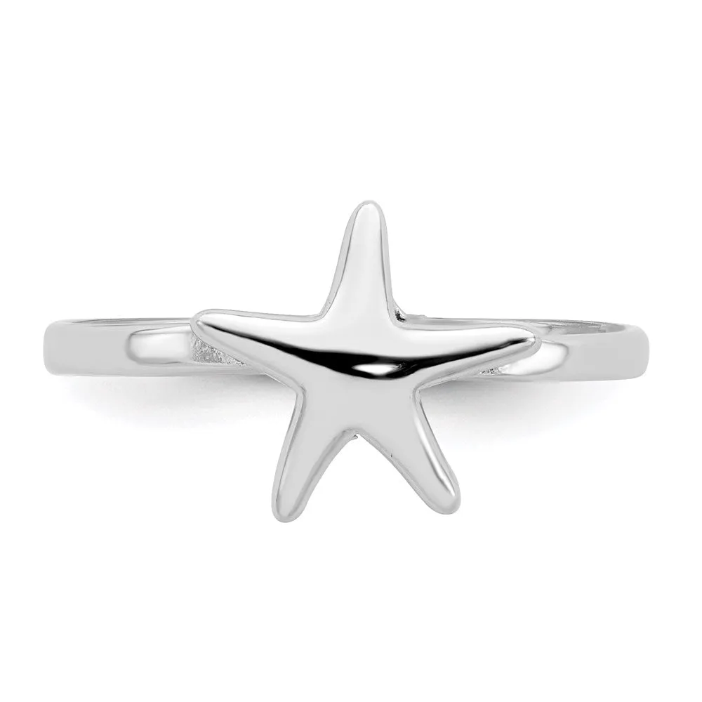 Rhodium-Plated Polished Starfish Ring in Sterling Silver